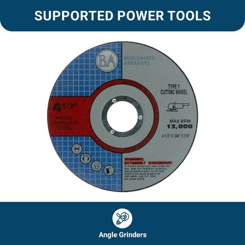 Benchmark Abrasives 4-1/2" Aluminum Oxide Quality Thin Cut Off Wheel for Metal and Stainless Steel 0.045" Thick 7/8" Arbor Fiberglass Cutting Wheel - 100 Pack - Image 3